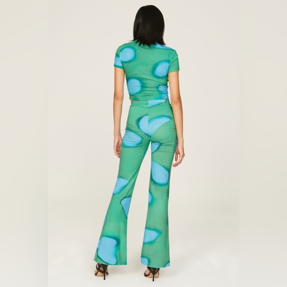 $160 Arthur Apparel Ring Green and Blue Spotted Flare Out Pants 0097 - Picture 3 of 10